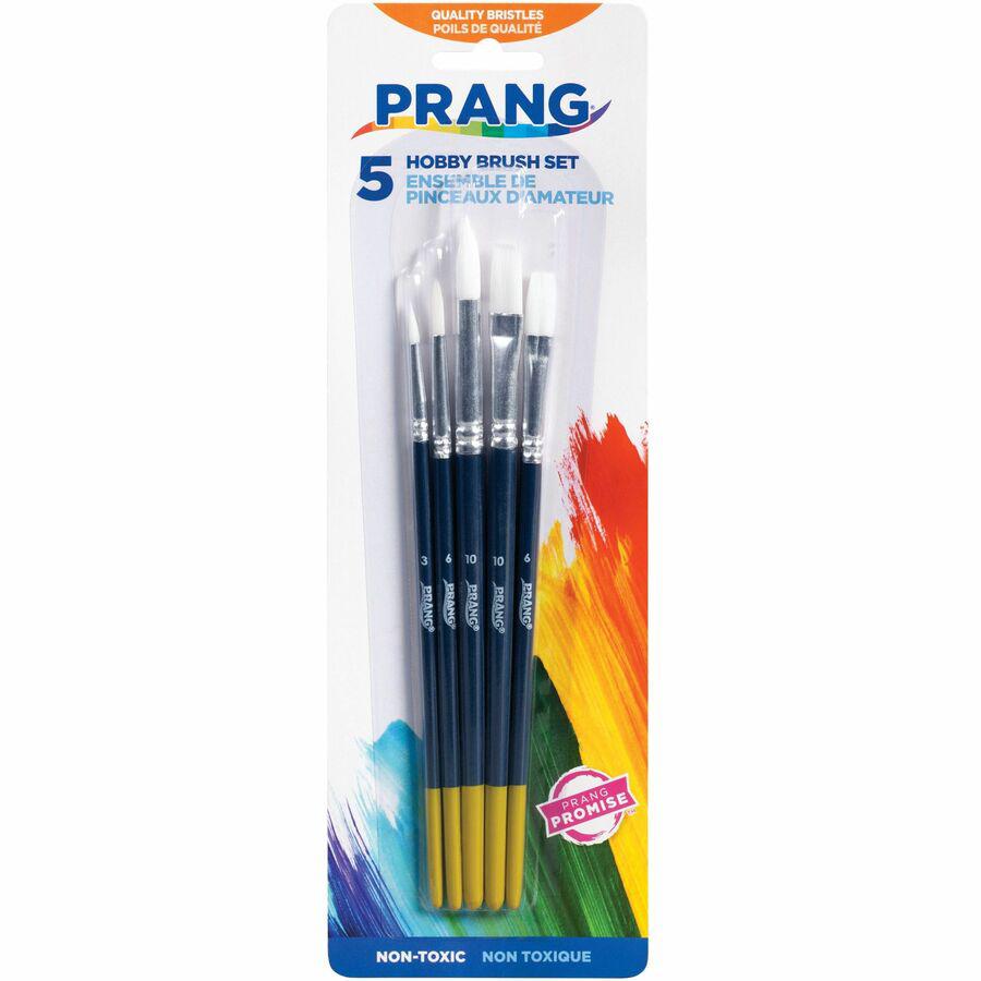 Prang Multipurpose Hobby Brush Set - 5 Brush(es) - Assorted Wood Red Handle - Aluminum Ferrule
