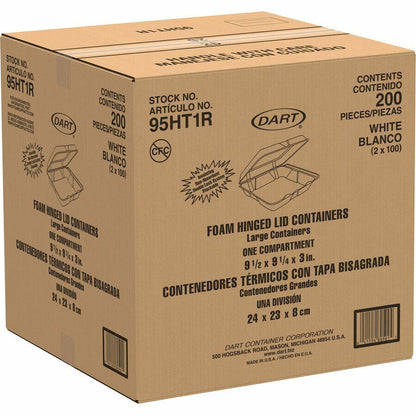 Dart 9-1/2" Single-Compartment Foam Containers - 100.0 / Pack - Foam Body - 2 / Carton