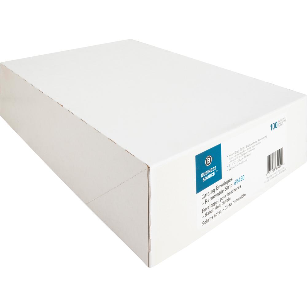 Business Source Self Sealing Catalog Envelope - Catalog - 9" Width x 12" Length - 28 lb - Peel & Seal - Wove - 100 / Box - White