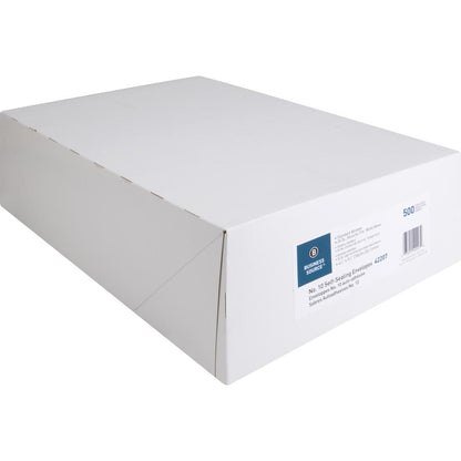 Business Source No.10 Standard Window Invoice Envelopes - Single Window - 9 1/2" Width x 4 1/2" Length - 24 lb - Self-sealing - Poly - 500 / Box - White