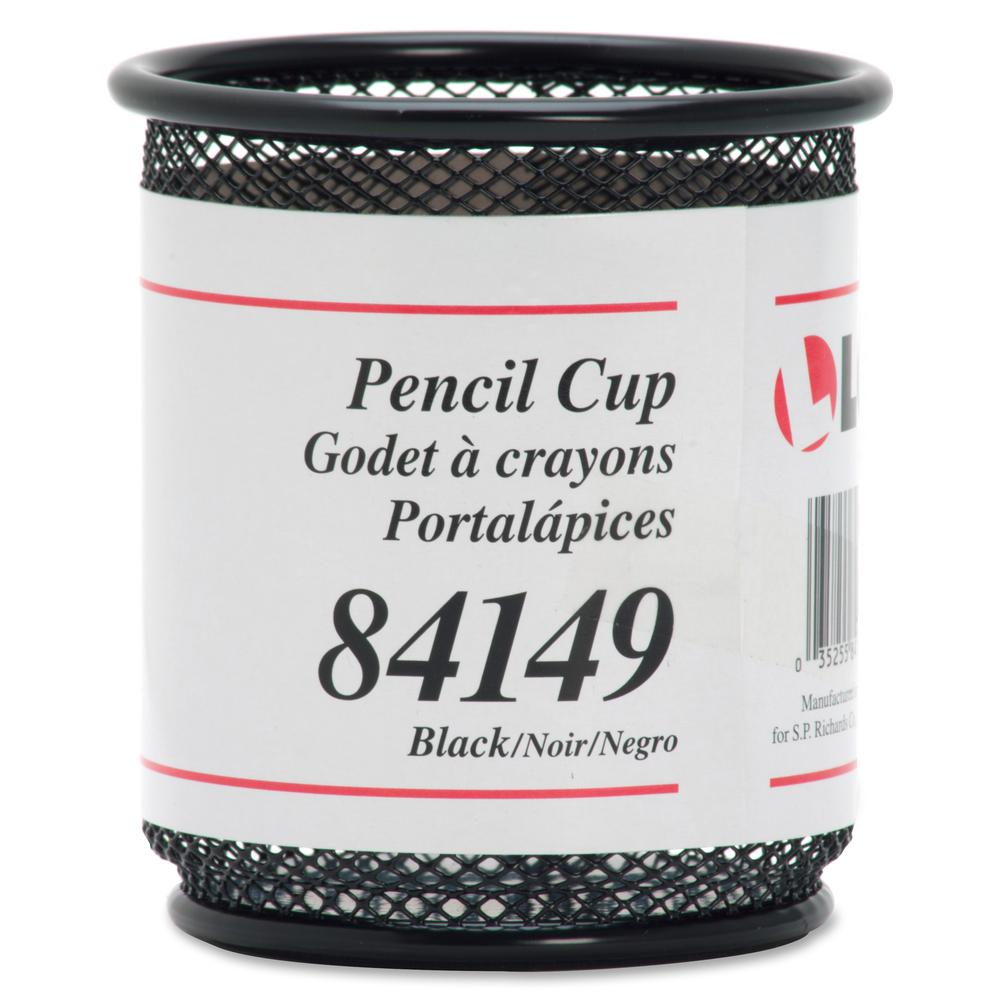 Lorell Mesh Wire Pencil Cup Holder - 3.5" x 3.9" x - Steel - 1 Each - Black