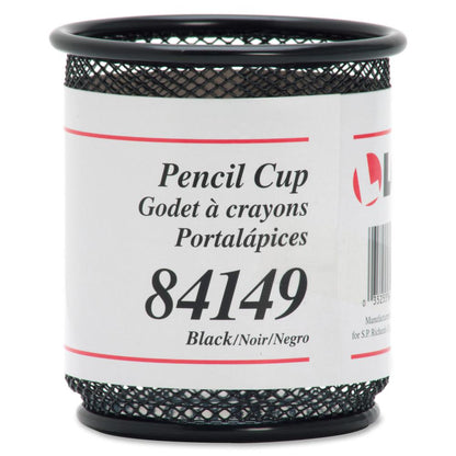 Lorell Mesh Wire Pencil Cup Holder - 3.5" x 3.9" x - Steel - 1 Each - Black