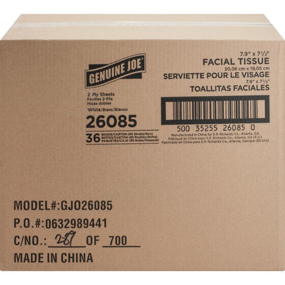 Genuine Joe Cube Box Facial Tissue - 2 Ply - Interfolded - White - 85 Per Box - 36 / Carton