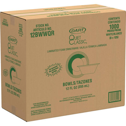 Dart Quiet Classic 12 oz Laminated Foam Bowls - Plastic, Foam Body - 125 / Pack