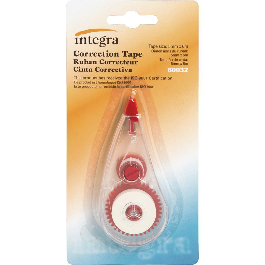 Integra White Correction Tape - 0.20" Width x 19.69 ft Length - White TapeWhite Dispenser - Non-refillable - 12 / Box - White
