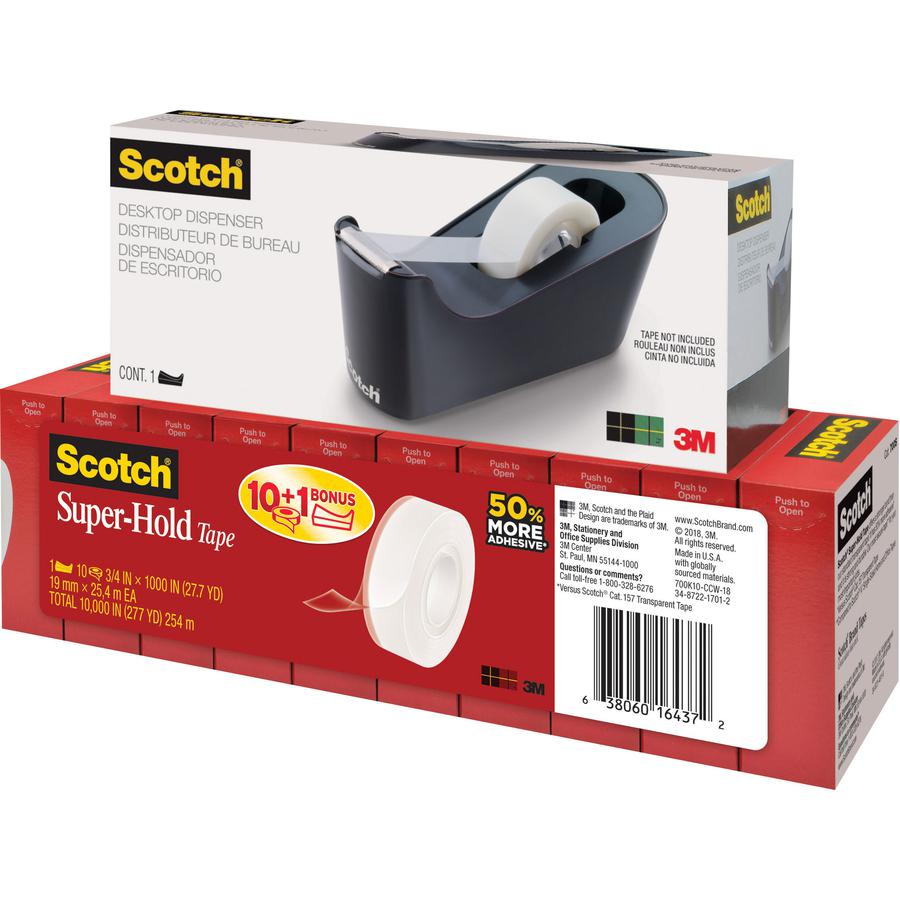 Scotch Super-Hold Tape - 27.78 yd Length x 0.75" Width - Dispenser Included - 10 / Pack - Clear