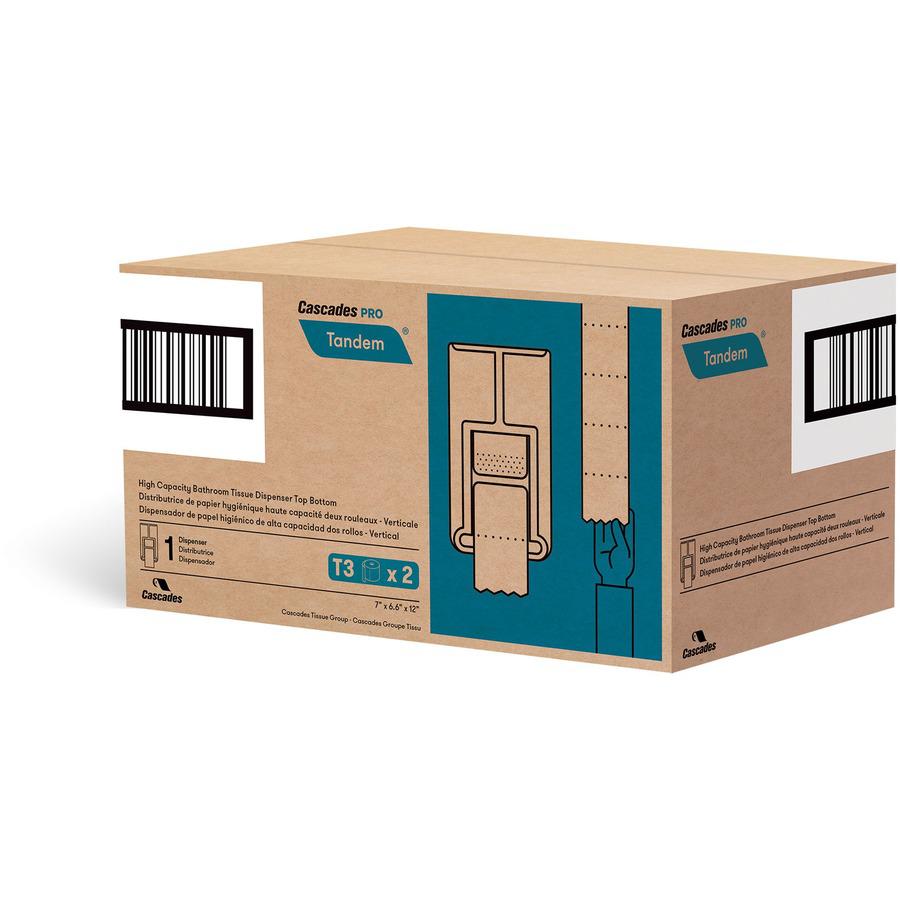 Cascades PRO Tandem DHC Bath Tissue Dispenser - Touchless Dispenser - 2220 x Sheet - 12" Height x 6.6" Width x 7" Depth - Dark Gray - Hygienic, Jam-free, Key Lock - 1 Each