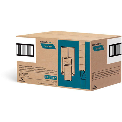 Cascades PRO Tandem DHC Bath Tissue Dispenser - Touchless Dispenser - 2220 x Sheet - 12" Height x 6.6" Width x 7" Depth - Dark Gray - Hygienic, Jam-free, Key Lock - 1 Each