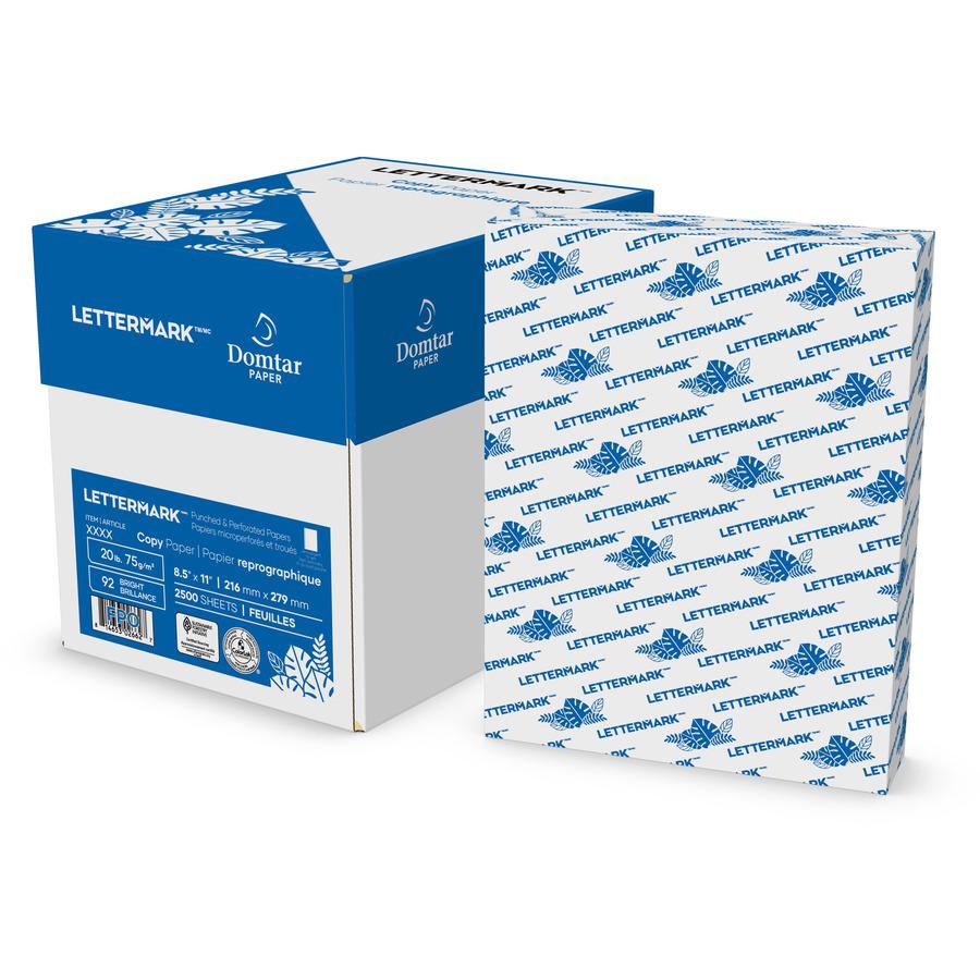 Lettermark Punched & Perforated Papers with Perforations 3-2/3" from the Bottom - White - 92 Brightness - Letter - 8 1/2" x 11" - 20 lb Basis Weight - 75 g/m² Grammage - 2500 / Carton - 2500 Shee