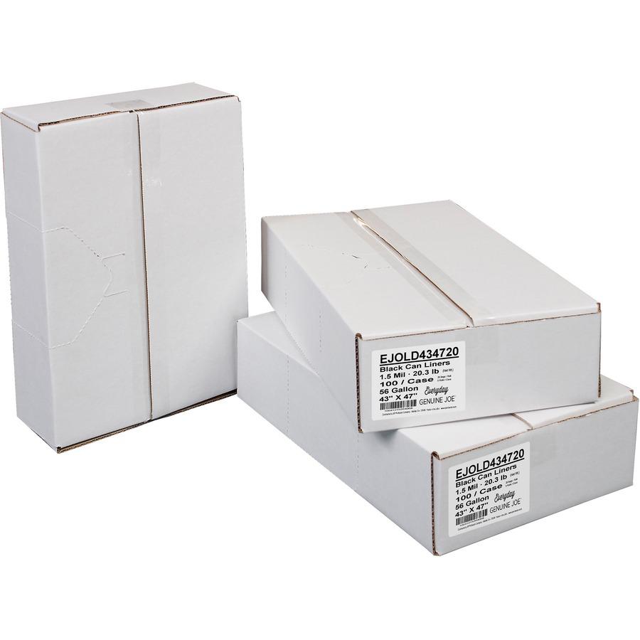 Everyday Genuine Joe Low-Density Can Liners - 56 gal Capacity - 43" Width x 47" Length - 1.50 mil (38 Micron) Thickness - Low Density - Black - Resin - 100/Carton - Office Waste, Receptacle - Recycled