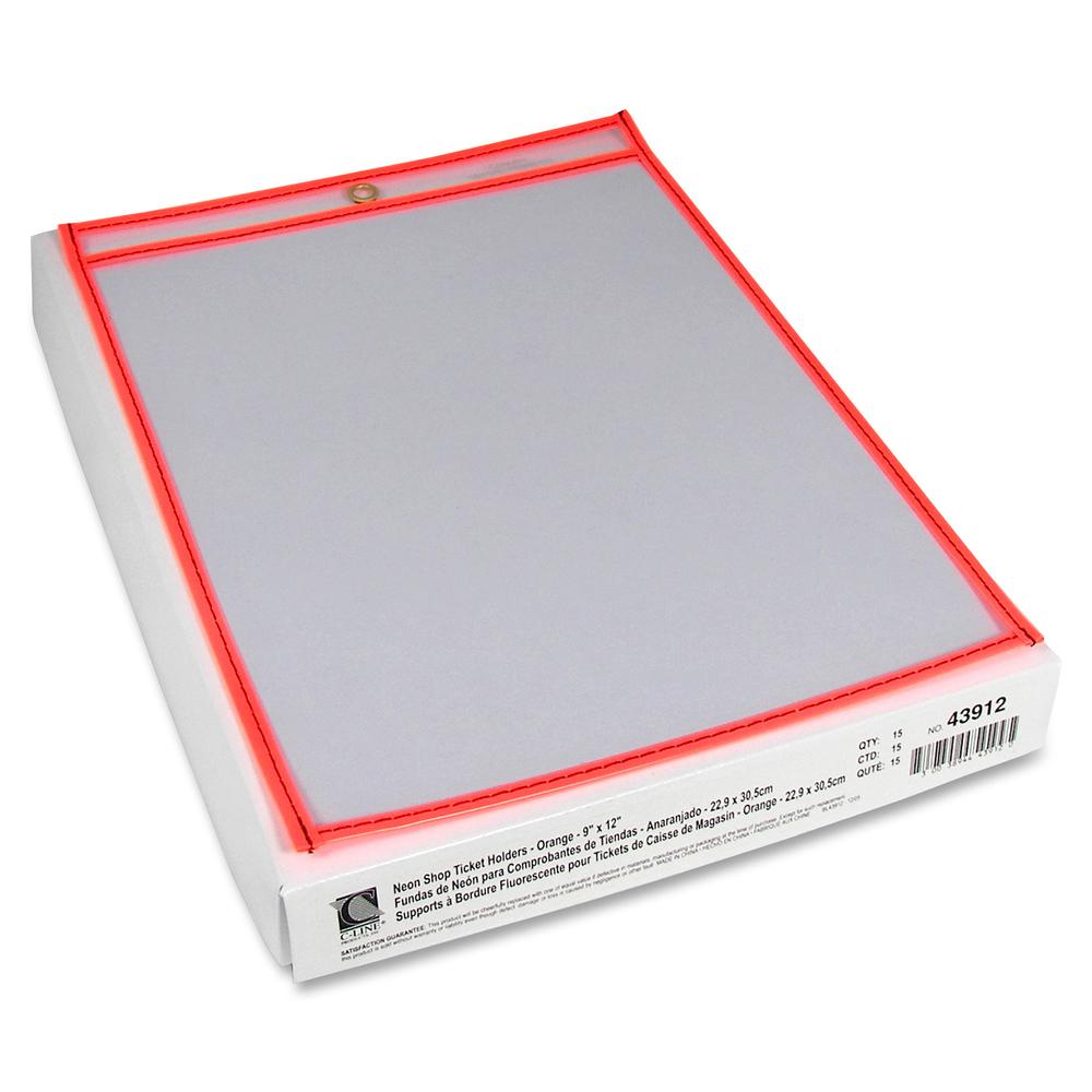 C-Line Neon Shop Ticket Holders, Stitched - Orange, Both Sides Clear, 9 x 12, 15EA/BX, 43912
