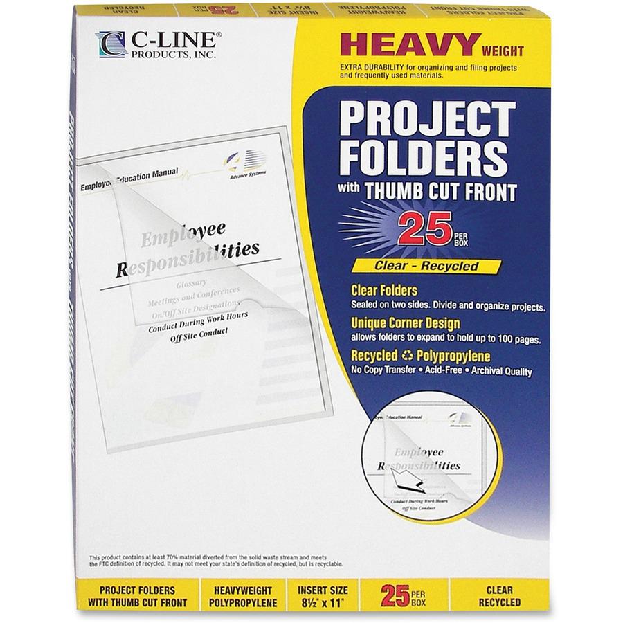 C-Line Recycled Poly Project Folders - Clear, Reduced Glare, 11 x 8-1/2, 25/BX, 62127
