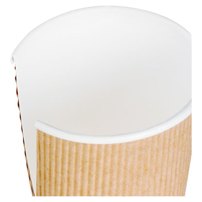 Genuine Joe 10 oz Rippled Hot Cups - 25.0 / Pack - 5 / Bundle - Brown - Hot Drink, Beverage
