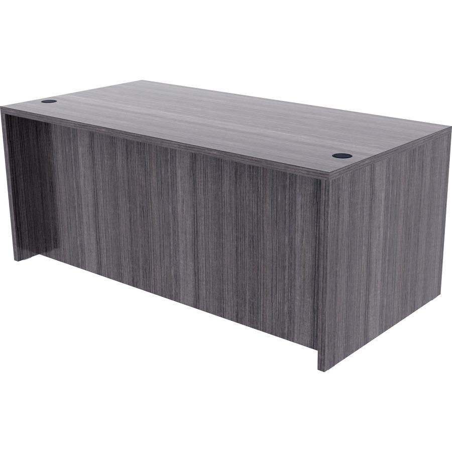Lorell Essentials Series Rectangular Desk Shell - 72" x 36"29.5" , 1" Top - Laminate, Weathered Charcoal Table Top - Grommet