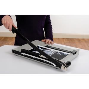 Dahle NA Vantage Guillotine Paper Trimmer - 15 Sheet Cutting Capacity - 15" Cutting Length - Sturdy, Spring-action Handle, Adjustable Back Stop, Alignment Grid - Metal - Gray - 12.3" Length - 1 / Cart