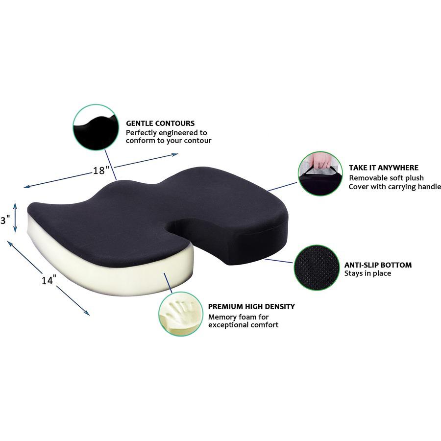 Lorell Butterfly-Shaped Seat Cushion - 17.50" x 15.50" - Fabric, Memory Foam, Silicone - Butterfly - Comfortable, Ergonomic Design, Durable, Machine Washable, Zippered, Anti-slip - Black - 1Each