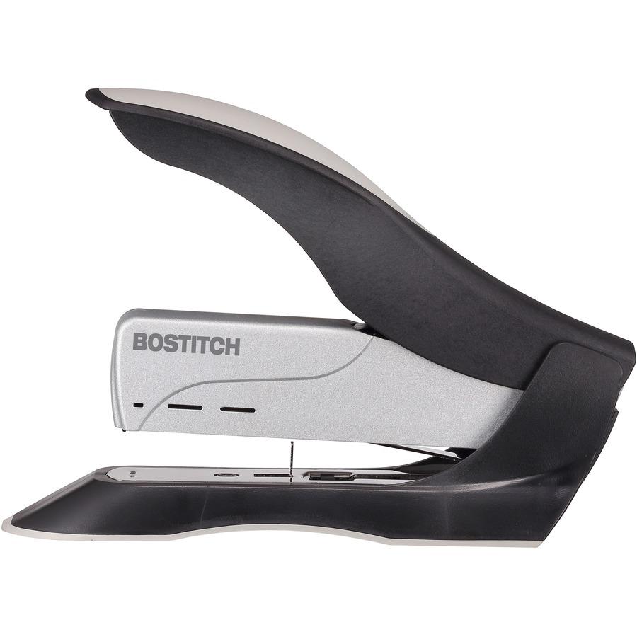 Bostitch Spring-Powered Antimicrobial Heavy Duty Stapler - 100 Sheets Capacity - 210 Staple Capacity - Full Strip - 1/2" Staple Size - 1 Each - Black, Gray