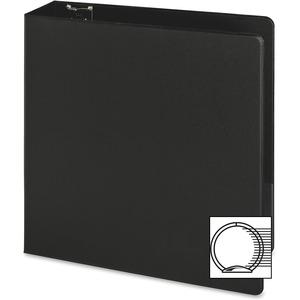 Business Source Basic Round-ring Binder - 3" Binder Capacity - Letter - 8 1/2" x 11" Sheet Size - 3 x Round Ring Fastener(s) - Inside Front & Back Pocket(s) - Vinyl - Black - 1.20 lb - Exposed Rivet,