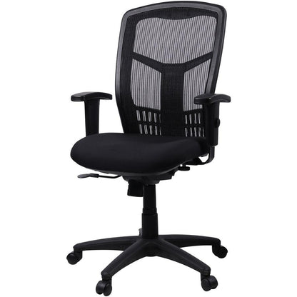 Lorell Executive Mesh High-back Swivel Chair - Black Fabric Seat - Steel Frame - Black - 1 Each