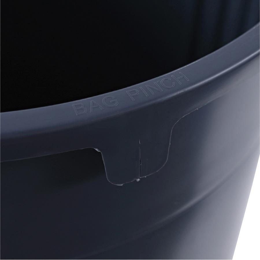 Genuine Joe Heavy-Duty Trash Container - 32 gal Capacity - Side Handle, Venting Channel - Plastic - Gray - 6 / Carton