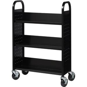Lorell Single-sided Book Cart - 3 Shelf - Round Handle - 5" Caster Size - Steel - x 32" Width x 14" Depth x 46" Height - Black - 1 Each