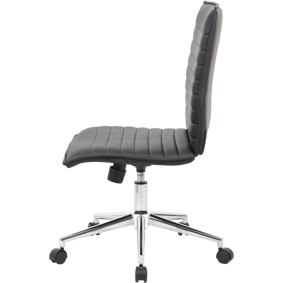 Boss Black Vinyl Armless Hospitality Chair - Black Vinyl Seat - Black Vinyl Back - Chrome Frame - 5-star Base - 1 Each