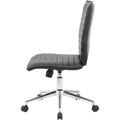 Boss Black Vinyl Armless Hospitality Chair - Black Vinyl Seat - Black Vinyl Back - Chrome Frame - 5-star Base - 1 Each