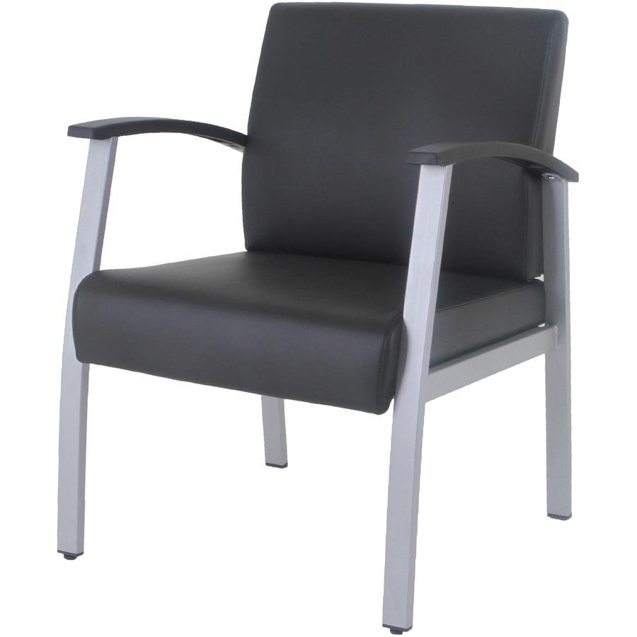 Lorell Mid-Back Healthcare Guest Chair - Vinyl Seat - Vinyl Back - Powder Coated Silver Steel Frame - Mid Back - Four-legged Base - Black - Armrest - 1 Each