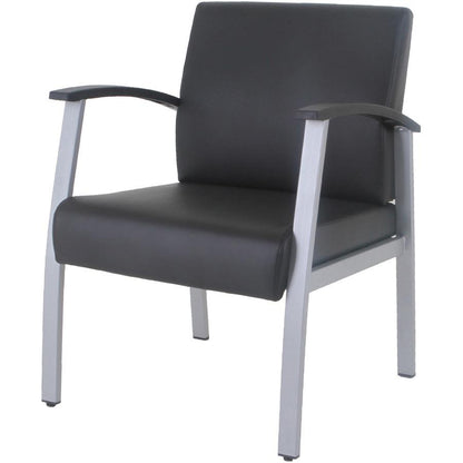 Lorell Mid-Back Healthcare Guest Chair - Vinyl Seat - Vinyl Back - Powder Coated Silver Steel Frame - Mid Back - Four-legged Base - Black - Armrest - 1 Each