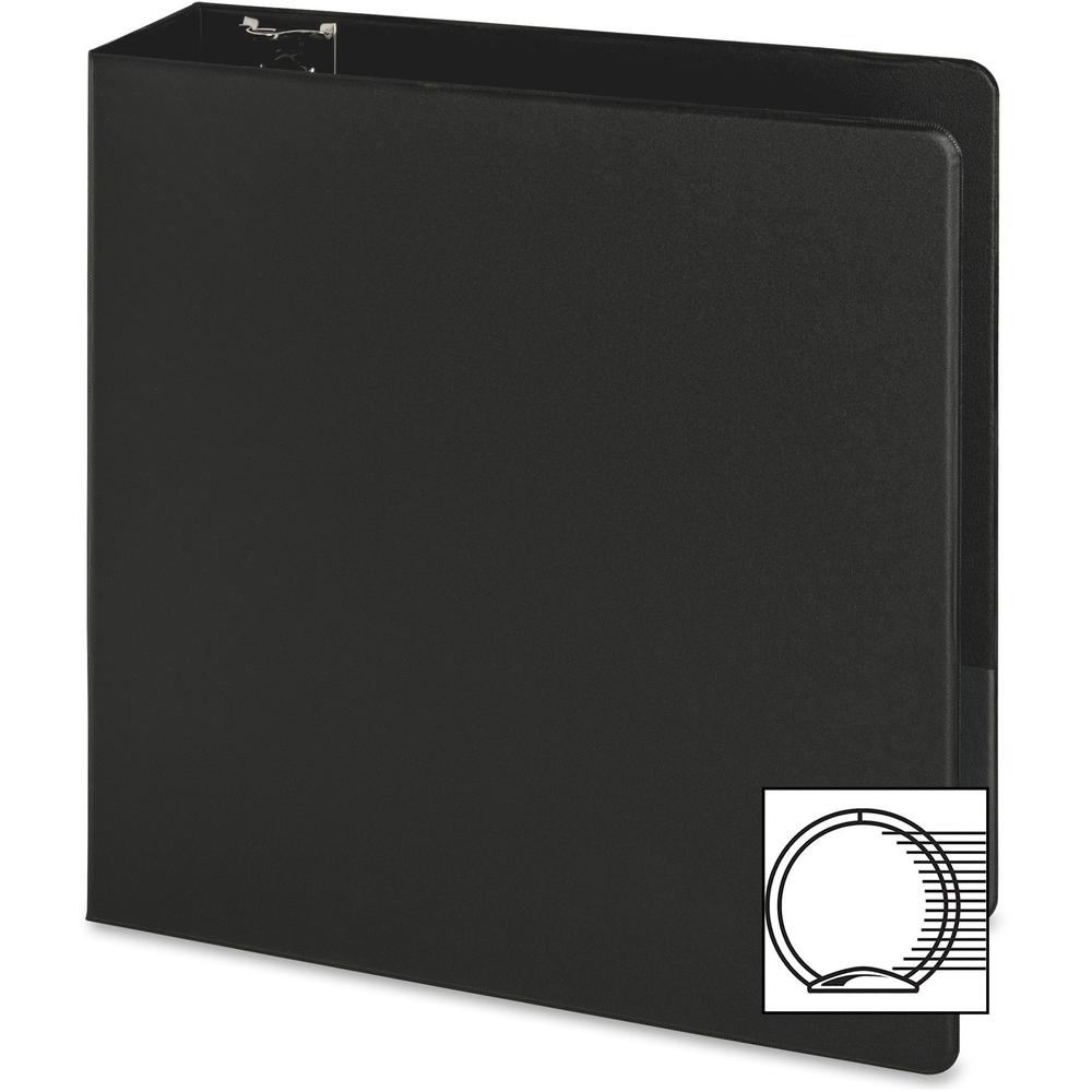 Business Source Basic Round-ring Binder - 3" Binder Capacity - Letter - 8 1/2" x 11" Sheet Size - 3 x Round Ring Fastener(s) - Inside Front & Back Pocket(s) - Vinyl - Black - 1.20 lb - Exposed Rivet,