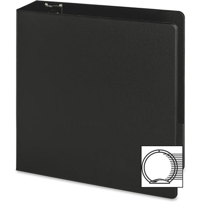 Business Source Basic Round-ring Binder - 3" Binder Capacity - Letter - 8 1/2" x 11" Sheet Size - 3 x Round Ring Fastener(s) - Inside Front & Back Pocket(s) - Vinyl - Black - 1.20 lb - Exposed Rivet,