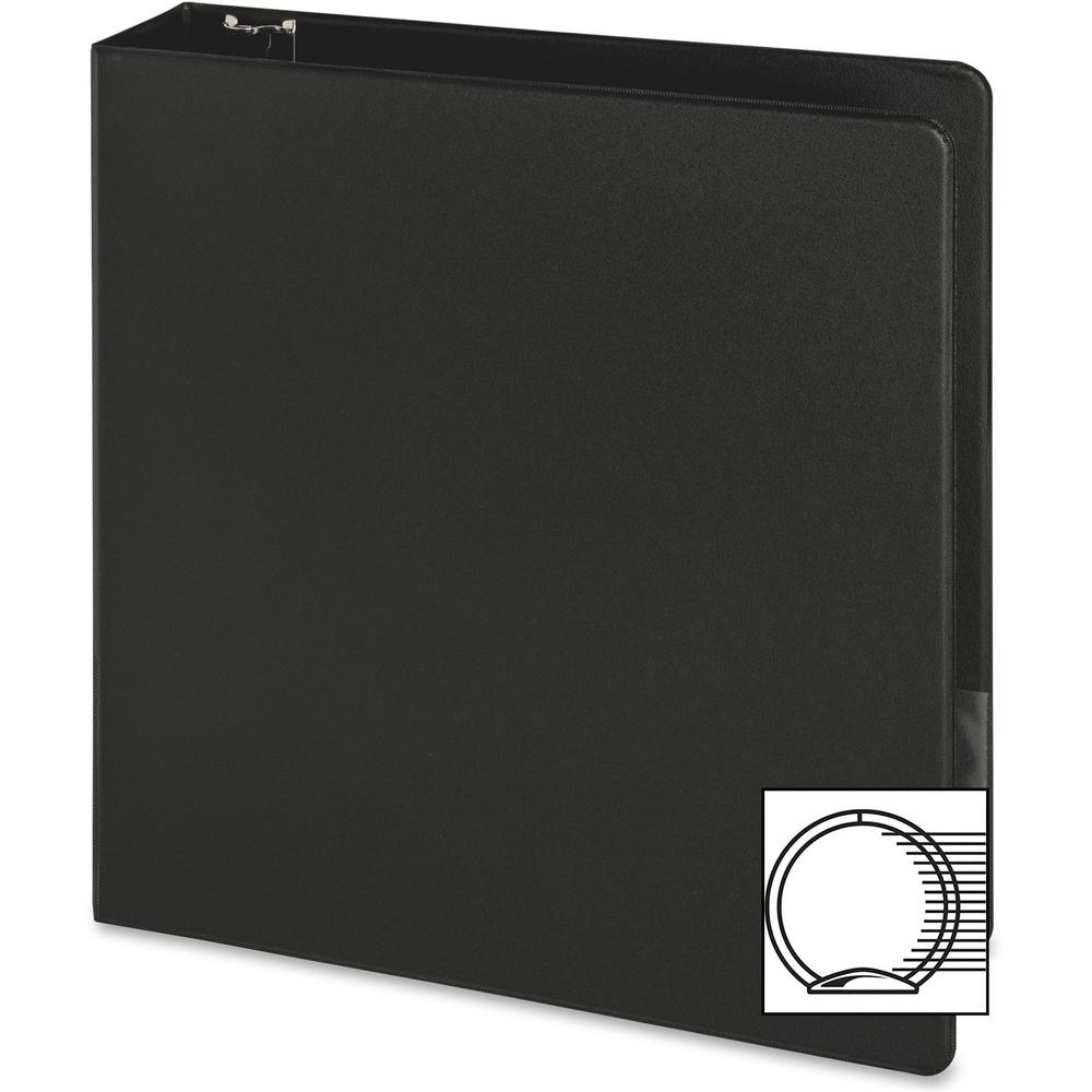 Business Source Basic Round-ring Binder - 2" Binder Capacity - Letter - 8 1/2" x 11" Sheet Size - 3 x Round Ring Fastener(s) - Inside Front & Back Pocket(s) - Vinyl - Black - 1 lb - Recycled - Exposed