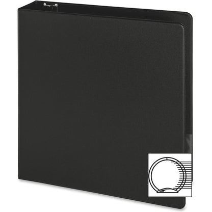 Business Source Basic Round-ring Binder - 2" Binder Capacity - Letter - 8 1/2" x 11" Sheet Size - 3 x Round Ring Fastener(s) - Inside Front & Back Pocket(s) - Vinyl - Black - 1 lb - Recycled - Exposed