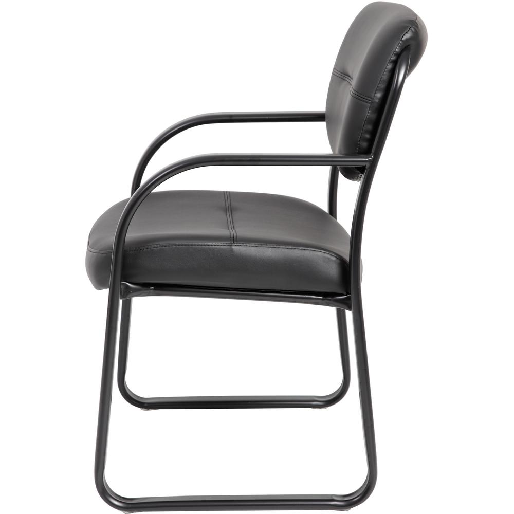 Boss Guest Chair - Black LeatherPlus Seat - Black Steel Frame - Sled Base - 1 Each