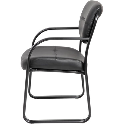 Boss Guest Chair - Black LeatherPlus Seat - Black Steel Frame - Sled Base - 1 Each