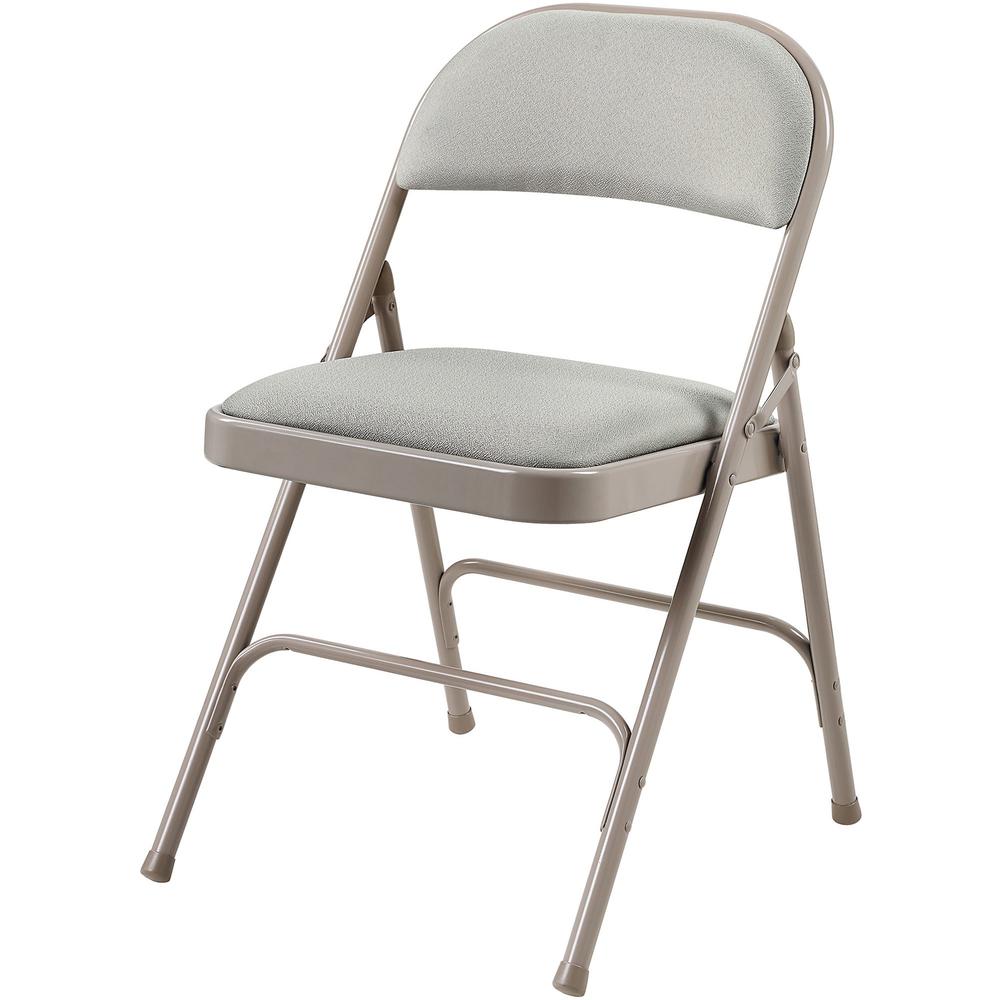 Lorell Padded Folding Chairs - Beige Fabric Seat - Beige Fabric Back - Powder Coated Steel Frame - 4 / Carton