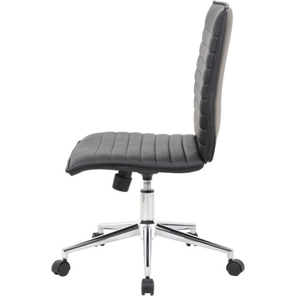 Boss Black Vinyl Armless Hospitality Chair - Black Vinyl Seat - Black Vinyl Back - Chrome Frame - 5-star Base - 1 Each