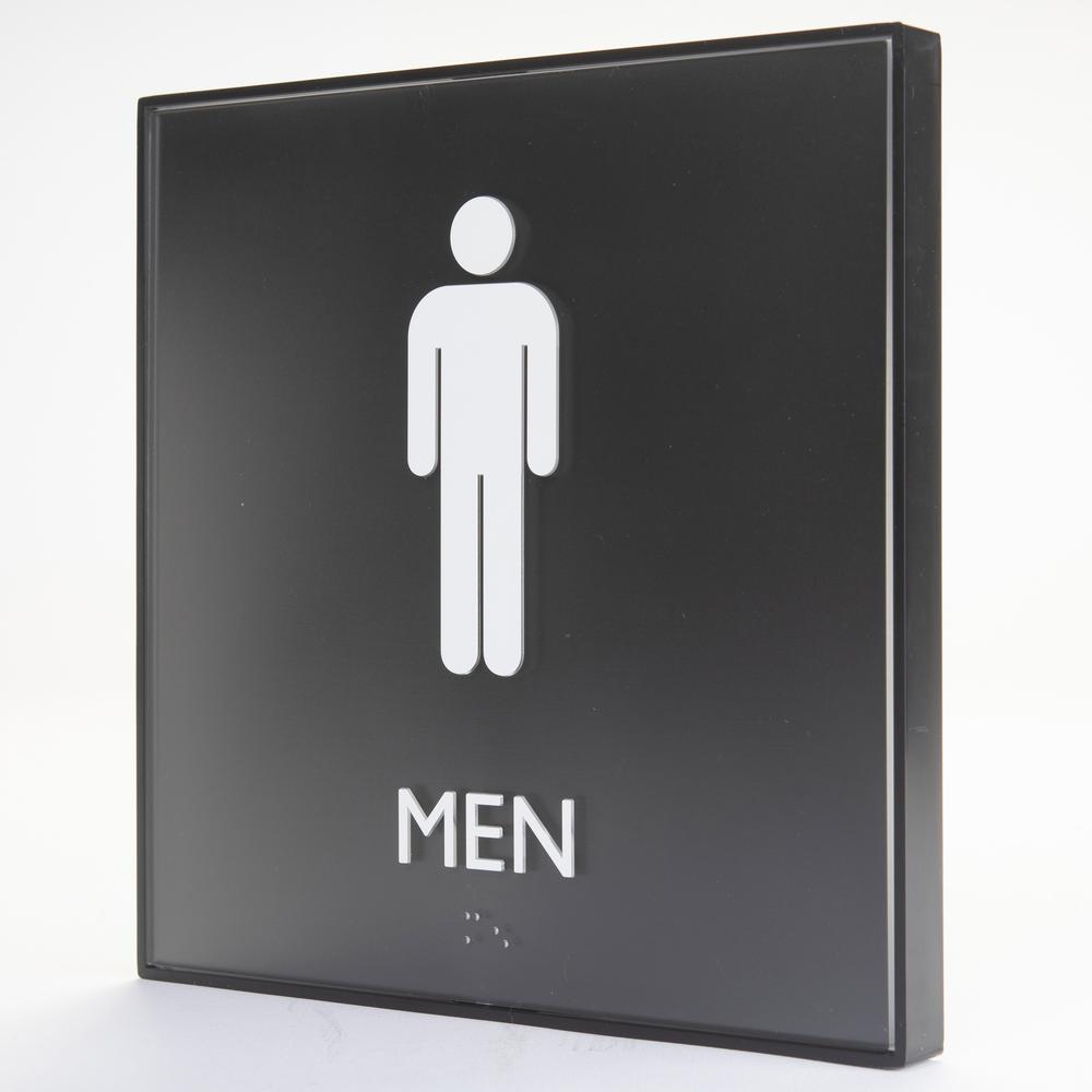 Lorell Men's Restroom Sign - 1 Each - Men, Toilette Men Print/Message - 8" Width x 8" Height - Square Shape - Surface-mountable - Easy Readability, Injection-molded - Restroom, Architectural - Plastic