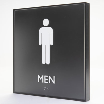 Lorell Men's Restroom Sign - 1 Each - Men, Toilette Men Print/Message - 8" Width x 8" Height - Square Shape - Surface-mountable - Easy Readability, Injection-molded - Restroom, Architectural - Plastic