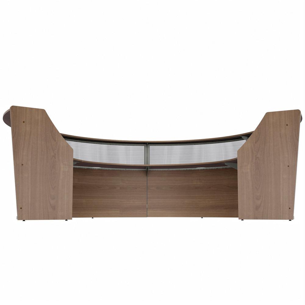 Linea Italia 4-Unit Curved Reception Desk - 11.8 ft x 107" x 46" - Material: Thermofused Laminate (TFL) - Finish: Walnut, Clear