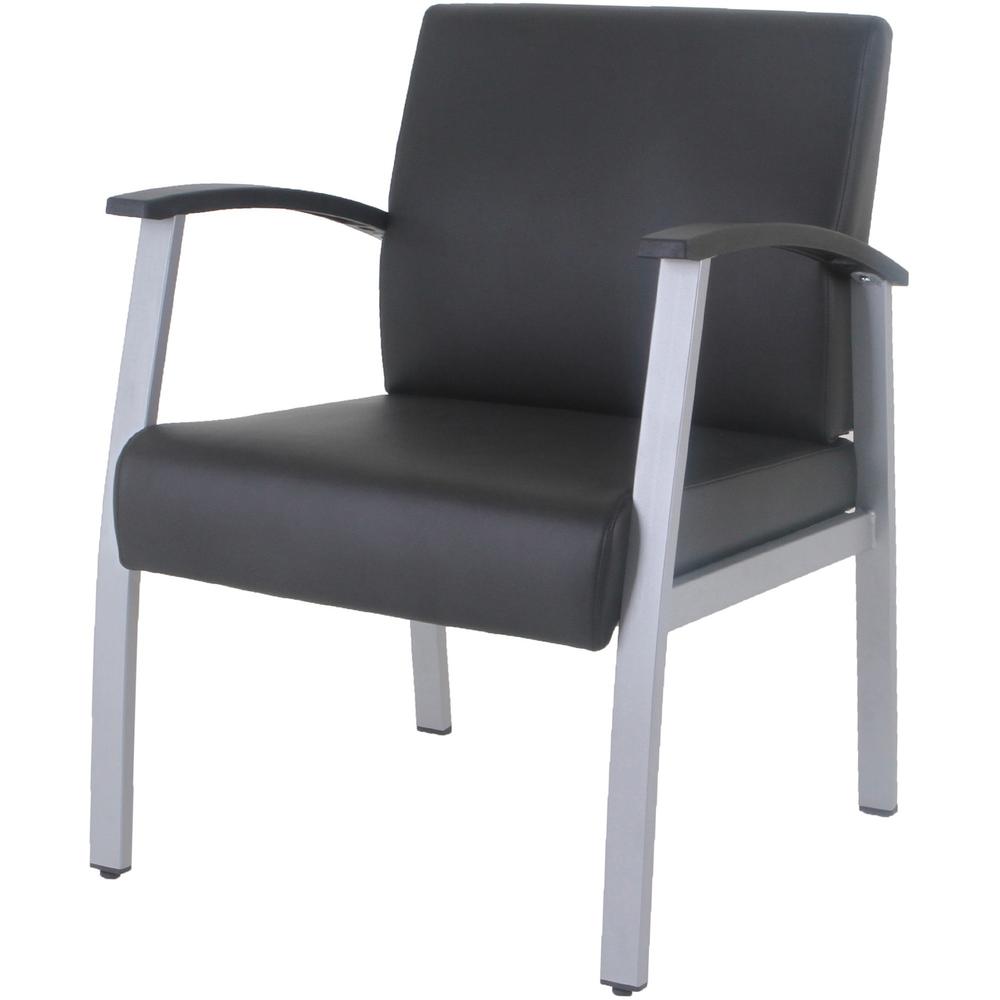 Lorell Mid-Back Healthcare Guest Chair - Vinyl Seat - Vinyl Back - Powder Coated Silver Steel Frame - Mid Back - Four-legged Base - Black - Armrest - 1 Each