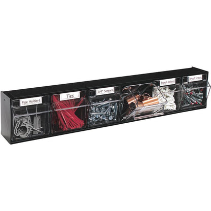 Deflecto Tilt Bin Interlocking Multi-Bin Storage Organizer - 6 Compartment(s) - 4.5" Height x 23.6" Width x 3.6" DepthDesktop, Desktop - Interlockable - Black - Plastic - 1 Each