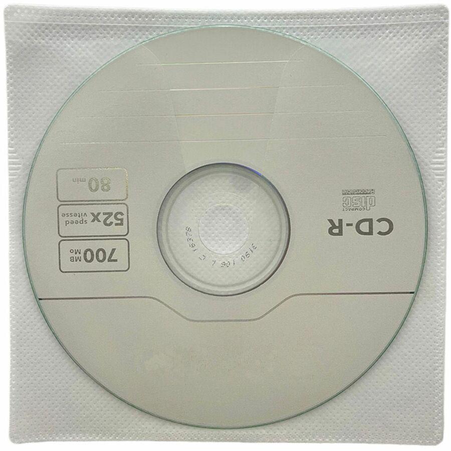 Compucessory Self-Adhesive Poly CD/DVD Holders - 1 x CD/DVD Capacity - White - Polypropylene - 50 / Pack
