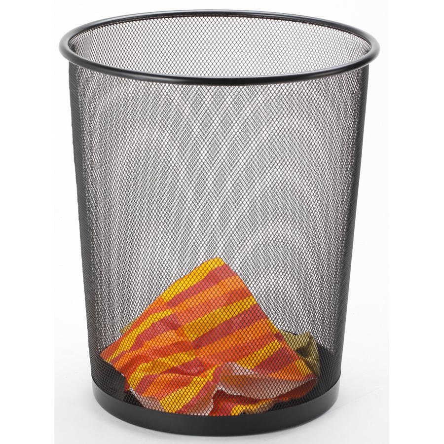 Lorell Mesh Waste Bin - 4.70 gal Capacity - Round - 14.3" Height x 12" Diameter - Steel - Black - 1 Each