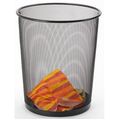 Lorell Mesh Waste Bin - 4.70 gal Capacity - Round - 14.3" Height x 12" Diameter - Steel - Black - 1 Each