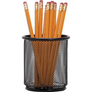Lorell Mesh Wire Pencil Cup Holder - 3.5" x 3.9" x - Steel - 1 Each - Black