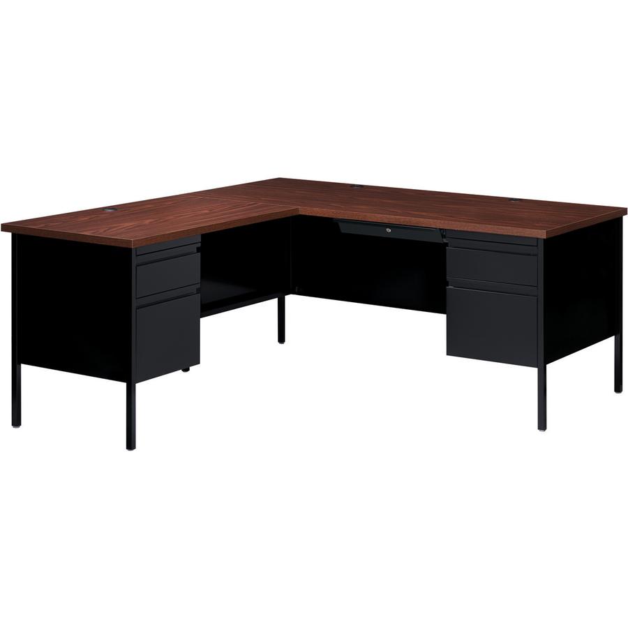 Lorell Fortress Series Left-Pedestal Return - Rectangle Top - 42" Table Top Width x 24" Table Top Depth x 1.12" Table Top Thickness - 29.50" HeightAssembly Required - Black Walnut, Laminated, Walnut -