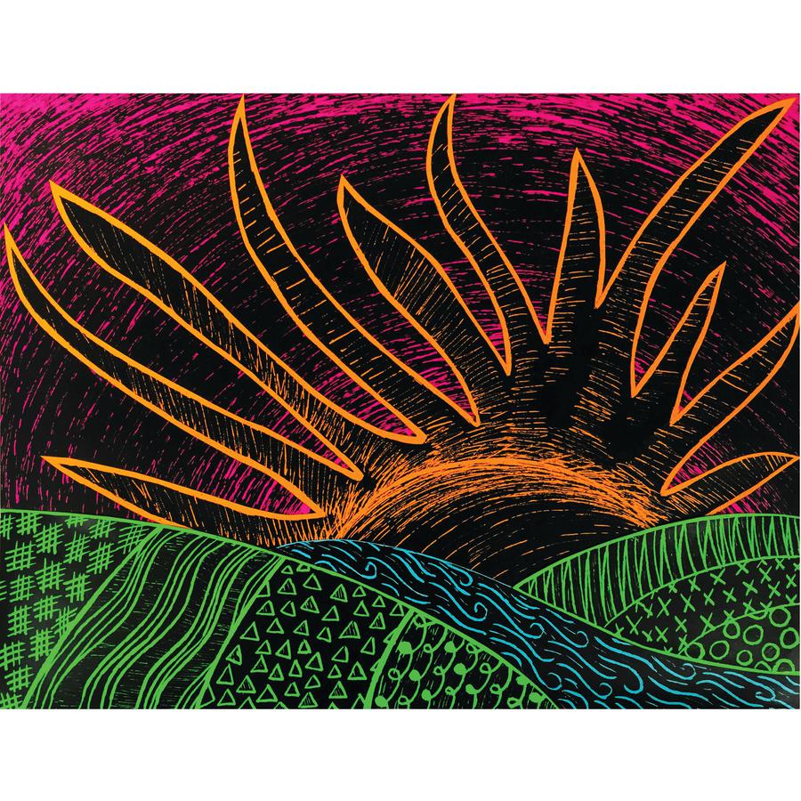 Creativity Street Now You See It! Etch Fluorscnt Brd - Craft - 50 Piece(s) - 11"Height x 8.50"Width - 50 / Pack - Fluorescent Red, Black, Fluorescent Orange, Fluorescent Green, Fluorescent Pink, Fluor