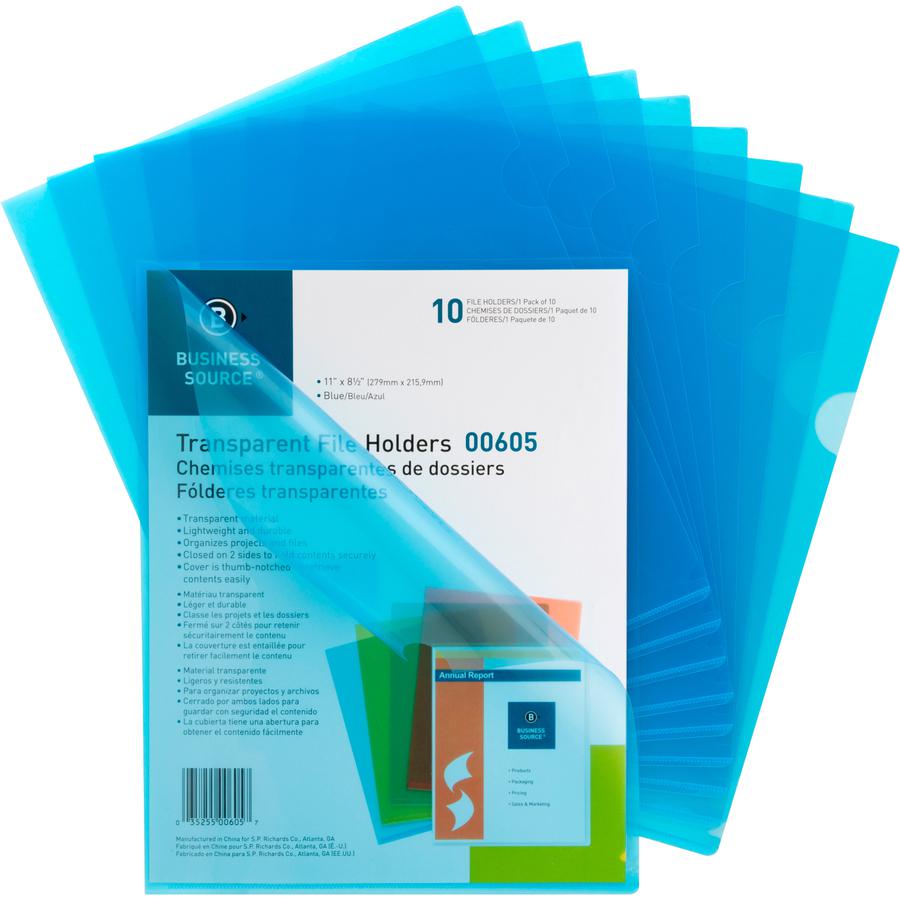 Business Source Letter File Sleeve - 8 1/2" x 11" - 20 Sheet Capacity - Blue - 50 / Box