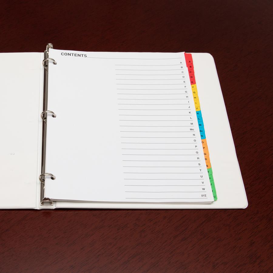 Business Source A-Z Tab Table of Contents Index Dividers - Printed Tab(s) - Character - A-Z - 25 Tab(s)/Set - 8.5" Divider Width x 11" Divider Length - Letter - 3 Hole Punched - White Mylar Divider -